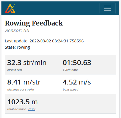 Screenshot of the real-time app for rowing performance analysis